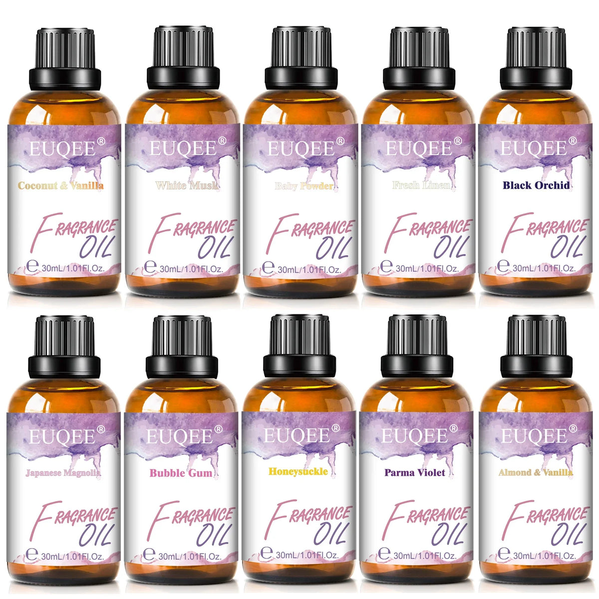 EUQEE 30ml Premium Fragrance Oil For Diffuser Aromatherapy Coconut & Vanilla White Musk Bubble Gum Lilac Aroma Fragrance Oils