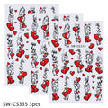 3pcs Valentine's Nail Art Stickers Red Love Heart Petals Leaf Simple Line Adhesive Nail Decals DIY Manicure Decoration Sliders