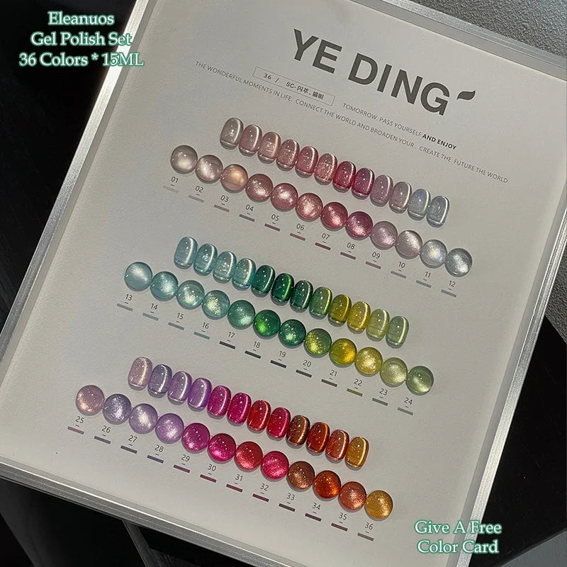 Eleanuos Rainbow Cat's Eye gel Polishing 36PCS Mixed Varnish gel Semi Permanent Glass Cat's Eye Star Ultraviolet LED Nail Salon