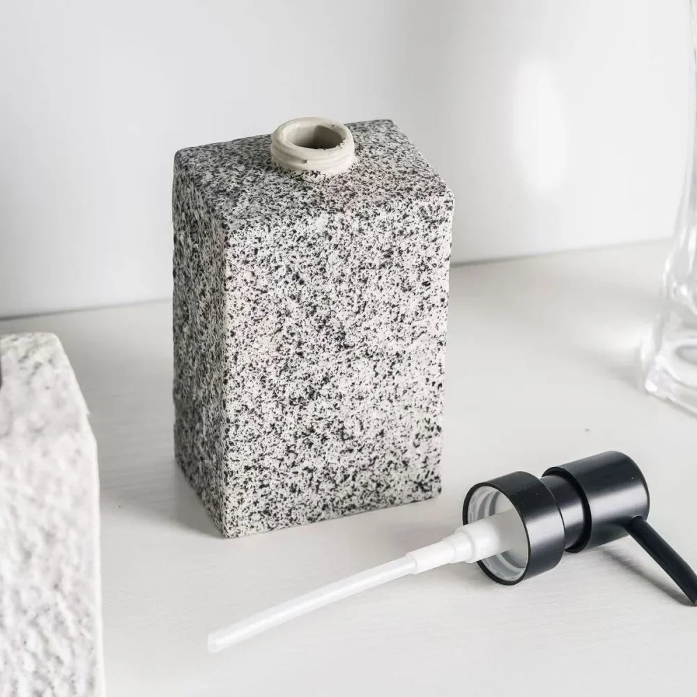 High End Stone Texture Ceramic Lotion Bottle for Home Hotel Multi Purpose Shampoo Hand Wash Bottle Durable Anti Slip Design