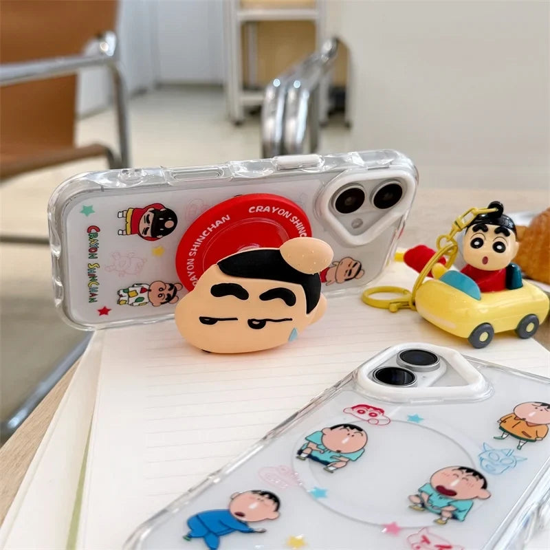 Cute Anime Funny snot Boochan Crayon Shin-chan Magnetic Holder Magsafe Wireless Charge Case For iPhone