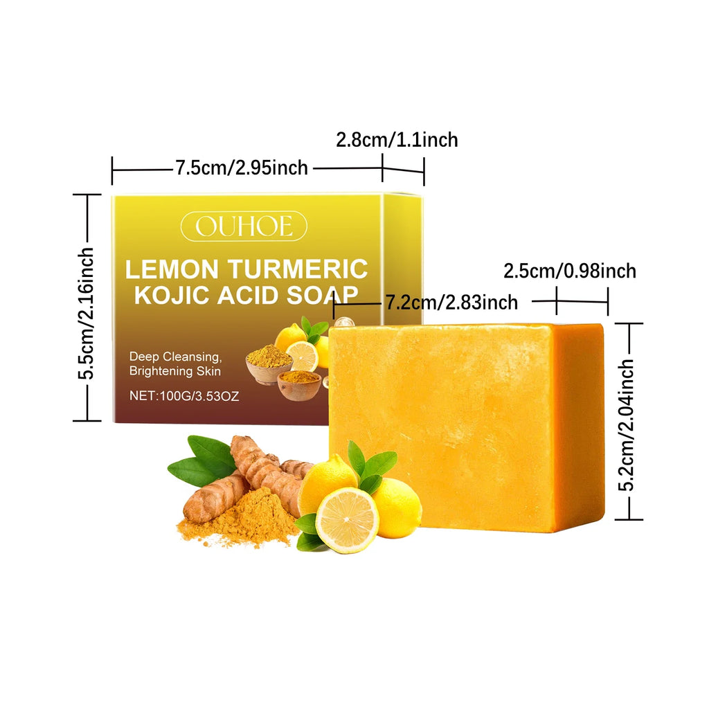 Lemon Turmeric Kojic Acid Soap Brightening Deeply Cleansing Glowing Body Rejuvenating Exfoliating Even Skin Tone Handmade Soap