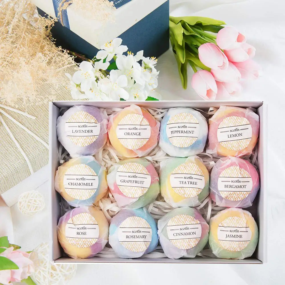 Bath Bombs for Kids and Women, 12 Natural Handmade Bath Bomb Gift Set, Bubble Bath Bombs - Perfect Self Care Relaxing Spa Gifts