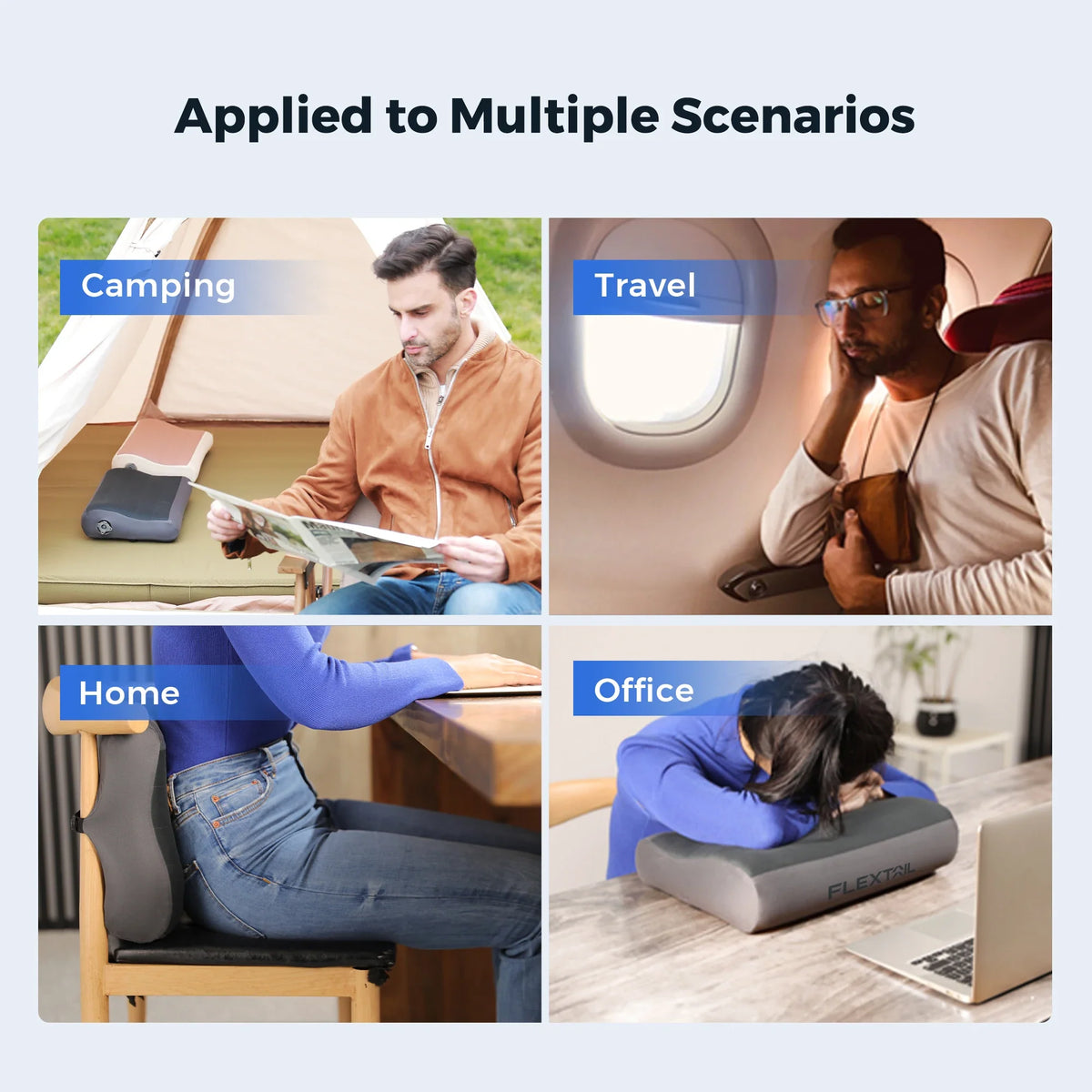 FLEXTAIL ZERO PILLOW - Ergonomic Inflatable Pillow with Dual Support for Travel and Home, Lightweight, Washable, Ultra-Quiet