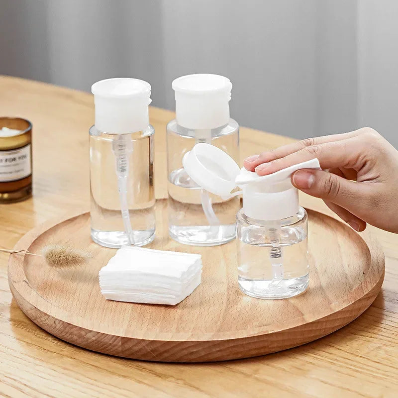 1/3pcsTransparent Pump Bottle Dispenser Push-Down Refillable Travel Bottle Set for Makeup Nail Polish Remover Cosmetic Organizer