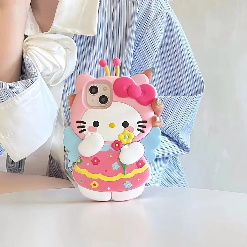 Kawaii Pink Bee Sanrios Hello Kitty Stereoscopic Phone Case