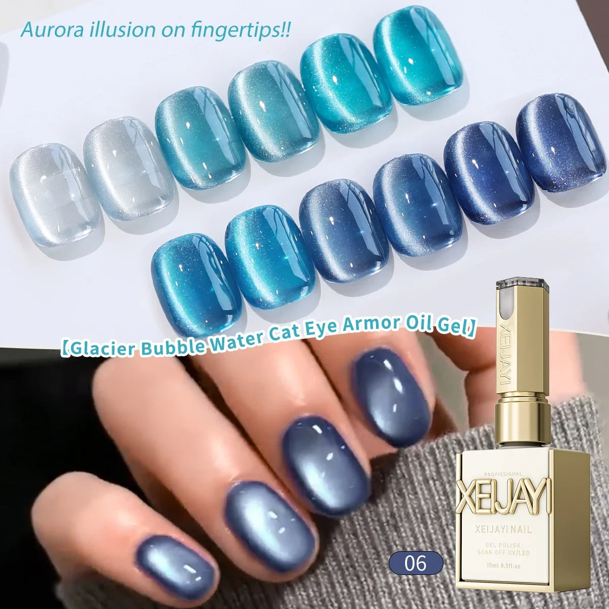 XEIJAYI 6Pcs 15ML Blue Series cat eye Nail Gel polish set Semi Permanent Nail Art Soaking UV LED Nail Salon DIY Nail Salon Gel
