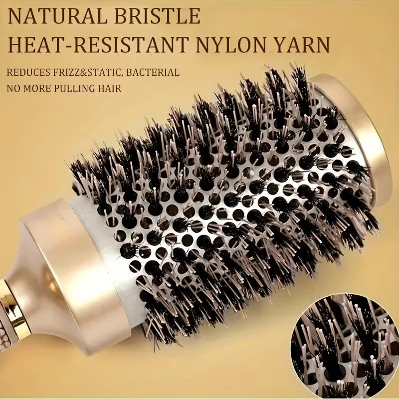 4 Sizes Heat Conductive Aluminum Barrel Volumizing Curling Styling Brush with Air Vents Thermal Ceramic Boar Bristle Hair Brush