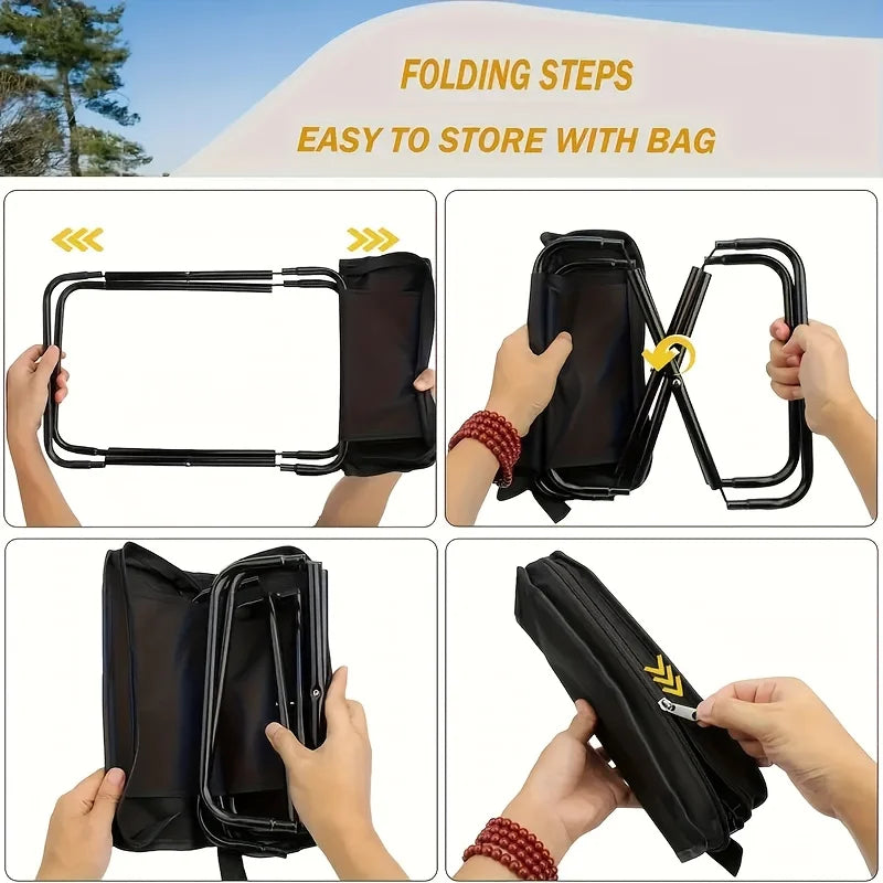 Compact Portable Folding Camping Stool Durable Iron Frame Lightweight for Picnic Fishing Hiking