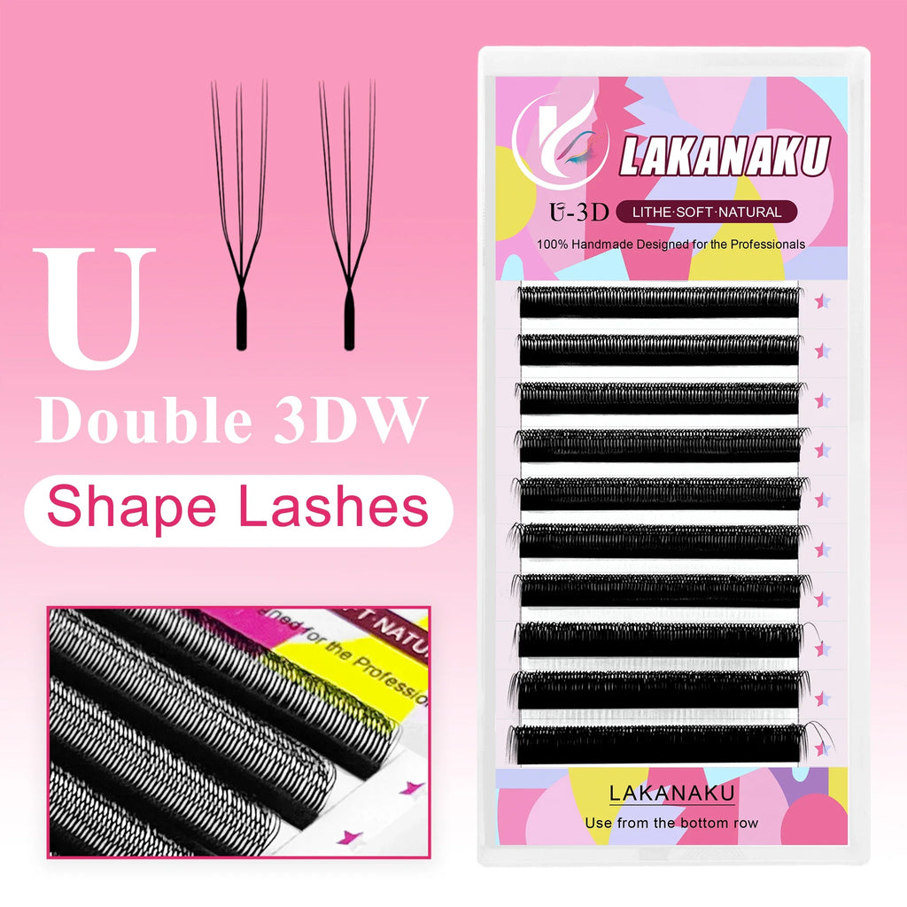 LAKANAKU 2D UU YY Lashes 3D 4D 5D W Fibras Tecnologicas Pestañas Shape U Eyelash Extension De Cils Premade Fans Lashes Extension