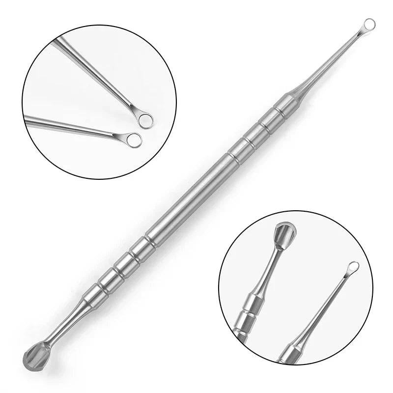 Stainless Steel Double-Ended Nail Care Tool Cuticle Pusher Remover Manicure Cleaner Circle & Horseshoe Header