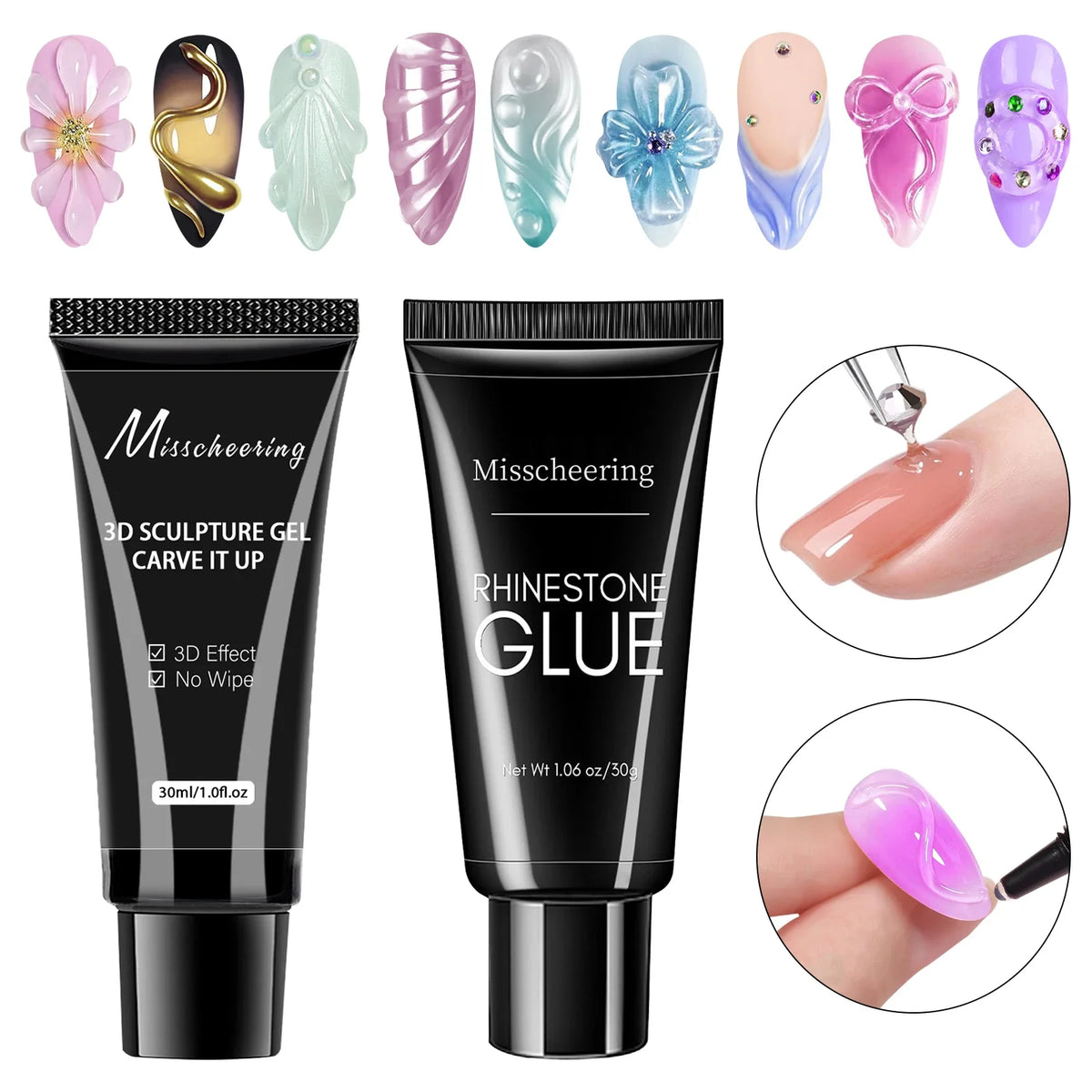 30g Nail Rhinestone Glue for Nails Super Strong Gel Nail Glue for Nail Charm 3D Nails Bling Gel Decoration Gem Nail Art Diamonds