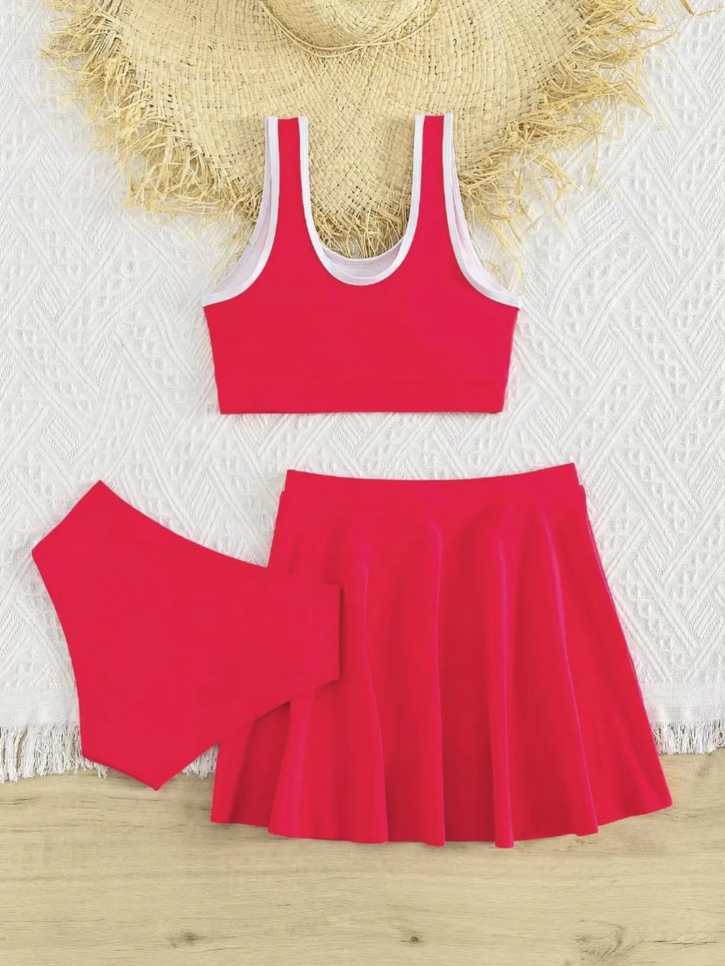 Cute Kids  Bikinis  Red Sets with Skirts