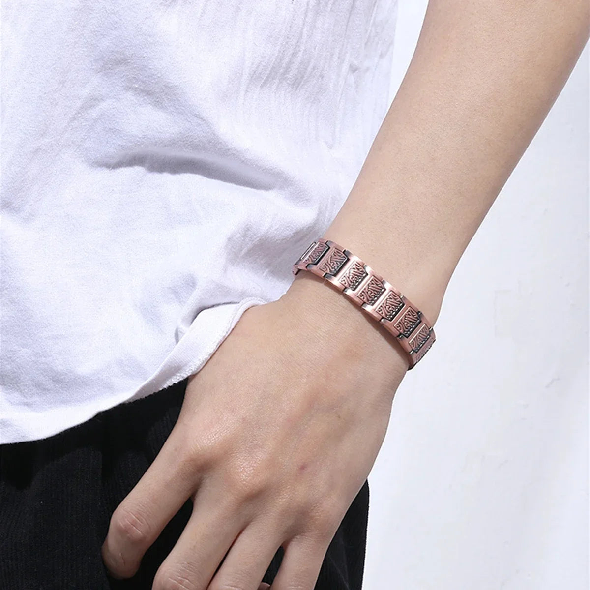 ARADOO Copper Bracelet for Men 100% Pure Copper Magnetic Link Bracelets Jewelry Gift with Adjustable Sizing Tool