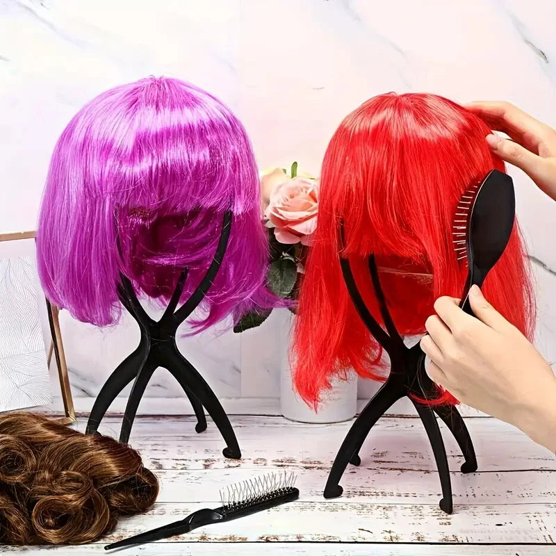 1pcs High Quality Wig Stand Multi-Purpose Use Hat Wig Hair Head Stand Foldable Flexible Plastic Wig Holder