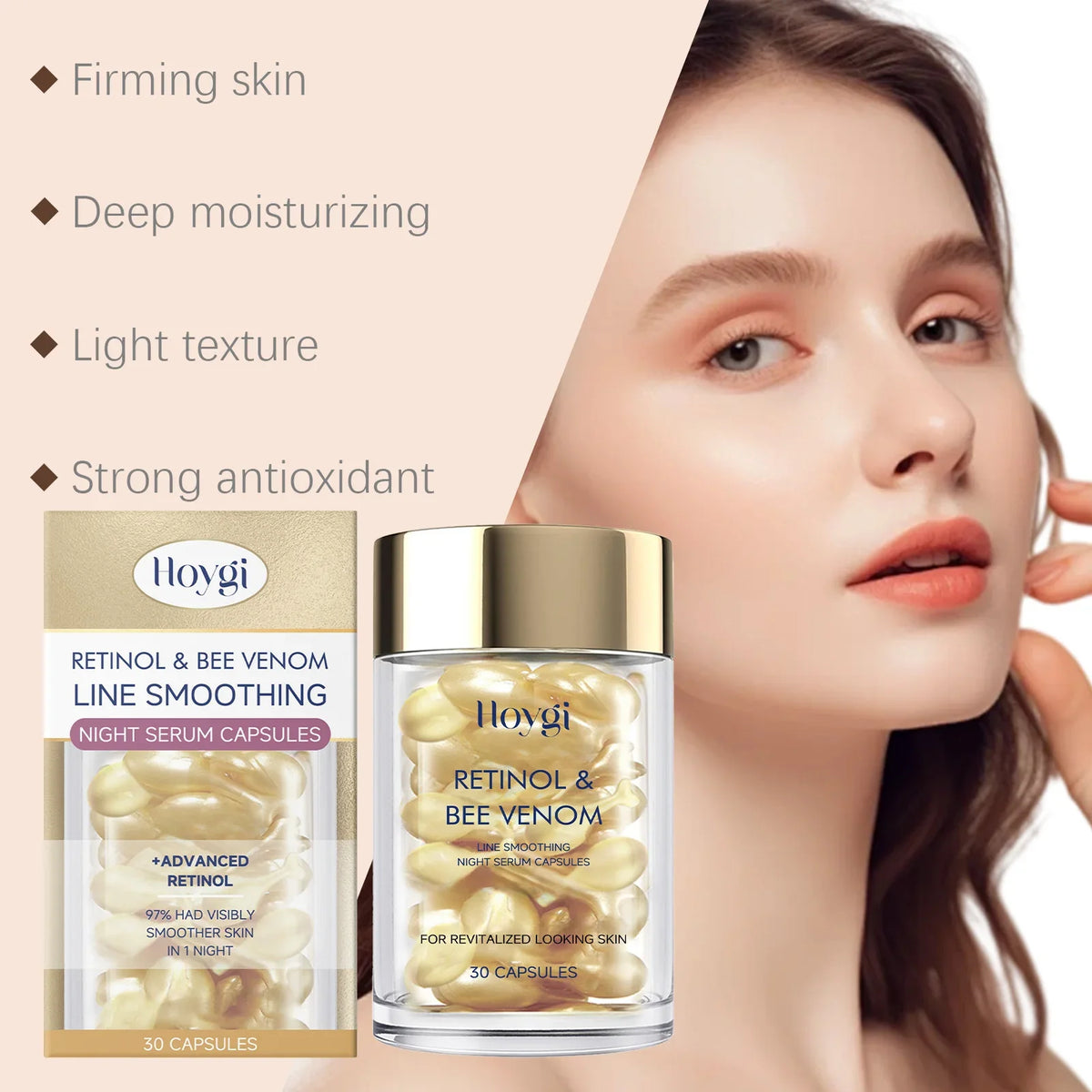 Hoygi Retinol Bee Venom Facial Capsules Gently Moisturize Facial Skin, Tighten and Improve Skin Quality, Moisturizing Capsules