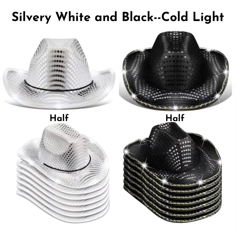 8/10/16/20/40pcs Light Up Cowboy Hats Lighted Wedding Hats LED Western Cowgirl Hats for Wedding Reception Dance Bachelor Party