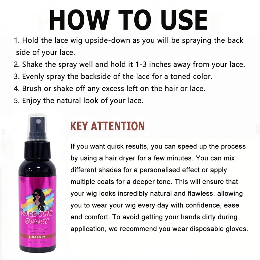 100ML Waterproof Lace Tint Spray Concealer Mousse Melting for Wigs Lace Closure Front Toupees Edge Control Hair Makeup