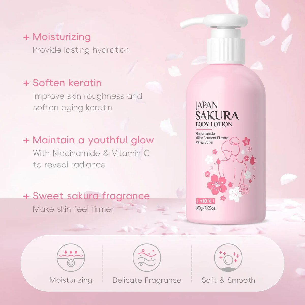 Laikou Cherry Blossom Body Lotion Moisturizing & Repairing  Winter Chapped Skin Care Moisturizing Without Greasiness 200g