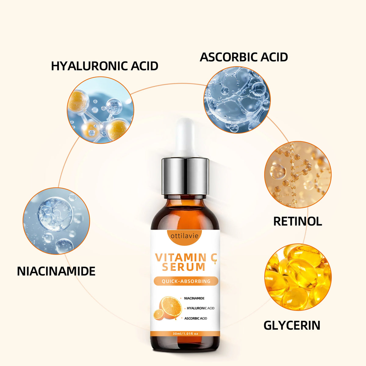 Vitamin C Serum with Hyaluronic Acid – Fast-Absorbing, Deep Hydration, Non-Greasy, 24-Hour Nourishment for Instant Glowing Skin