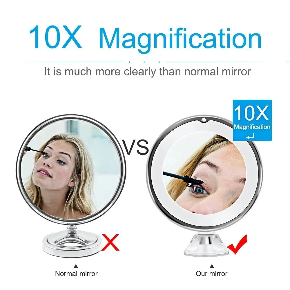 Flexible 10x Magnifying Vanity Mirror with Lights Touch Screen Lighting Dressing Makeup Lamp Bottom Sucker Portable Design LED