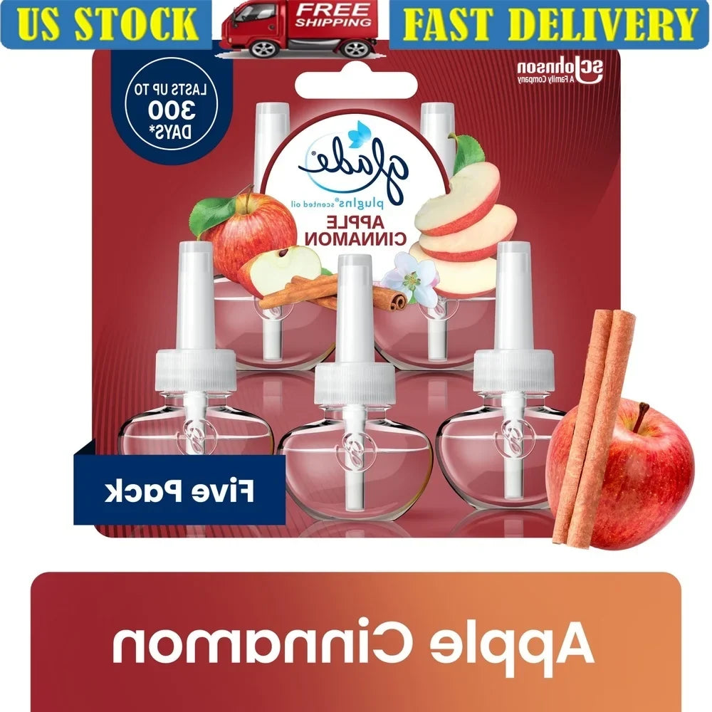 Apple Cinnamon PlugIns Scented Oil Refills 5 Pack Air Freshener Essential Oil Infused Wall Plug In Home Fragrance 60 Days