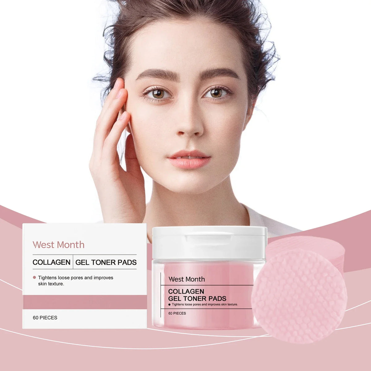 WEST MONTH Collagen Gel Toner Pads Provide Deep Moisturizing and Comfortable Feeling Enhance Skin Elasticity and Firming Effect