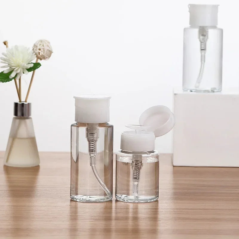 1/3pcsTransparent Pump Bottle Dispenser Push-Down Refillable Travel Bottle Set for Makeup Nail Polish Remover Cosmetic Organizer