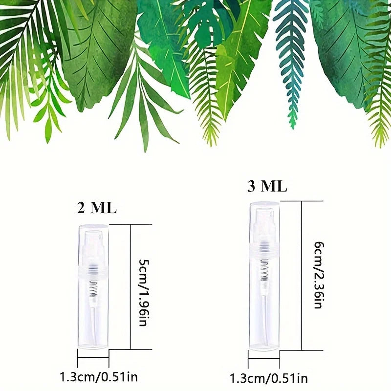 100 Spray Bottles 2ML/3ML- Odorless, BPA-free clear refillable travel atomizer, portable mini-sprayer for perfume and cosmetics