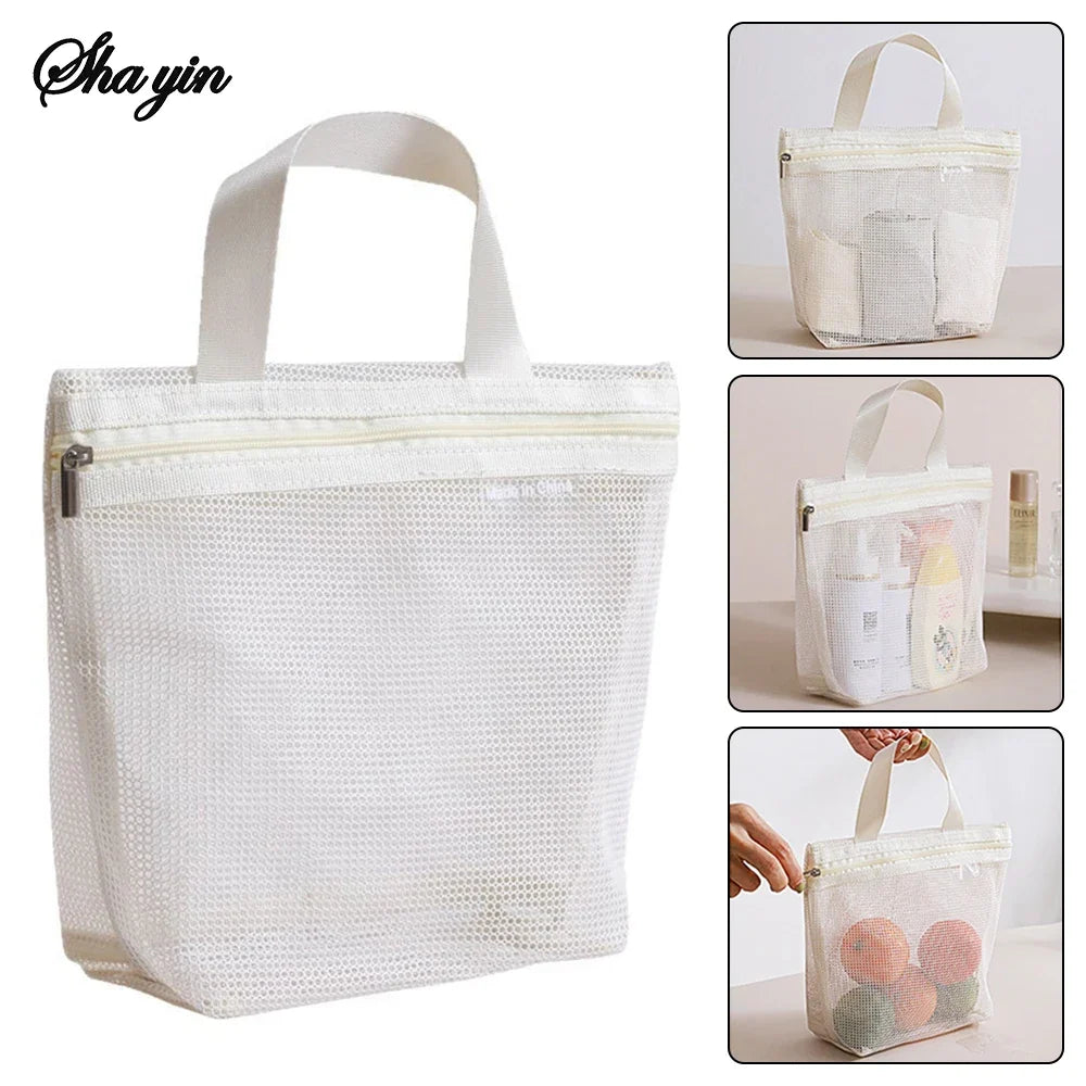 Mesh Makeup Toiletry Storage Bags Handbags Portable Travel Washing Body Shower Tools Organizer Hanging Cosmetic Organizer Pouch