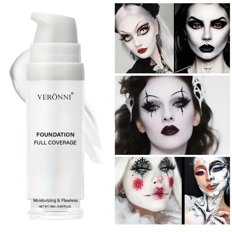 White Liquid Foundation, Full Coverage Heavy Duty Coverage, Creamy Liquid Formula for Goth Makeup, Cosplay, Long-Lasting Matte