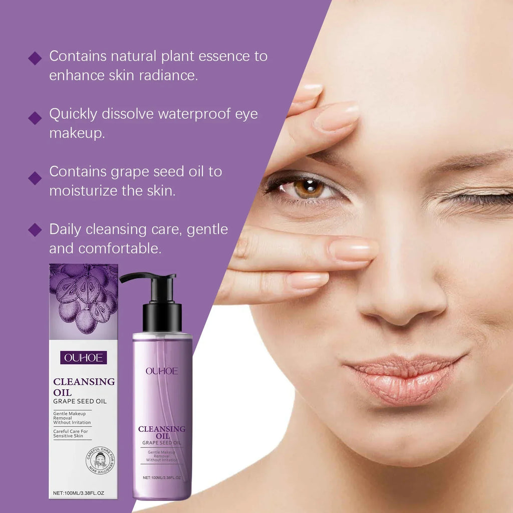 Grape Seed Cleansing Oil Makeup Remover for Sensitive Skin Non-Tightening Deep Purifying Hydrating Refreshing Facial Oil Control