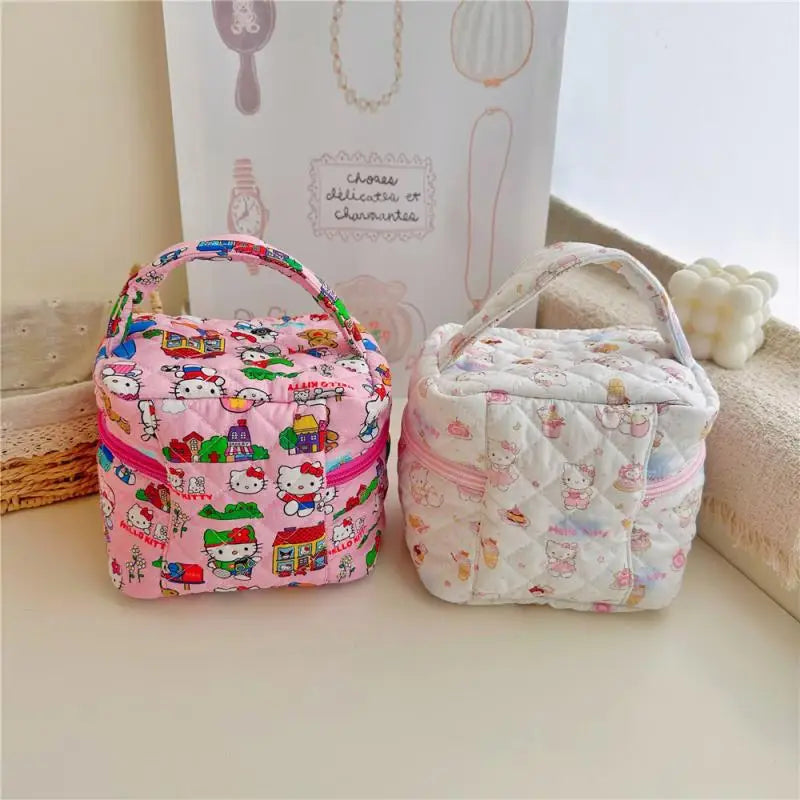 Hello Kitty Cartoon Printed Cotton Embroidered Makeup Bag Large Capacity Dormitory Cosmetics Travel Storage Bag  Present