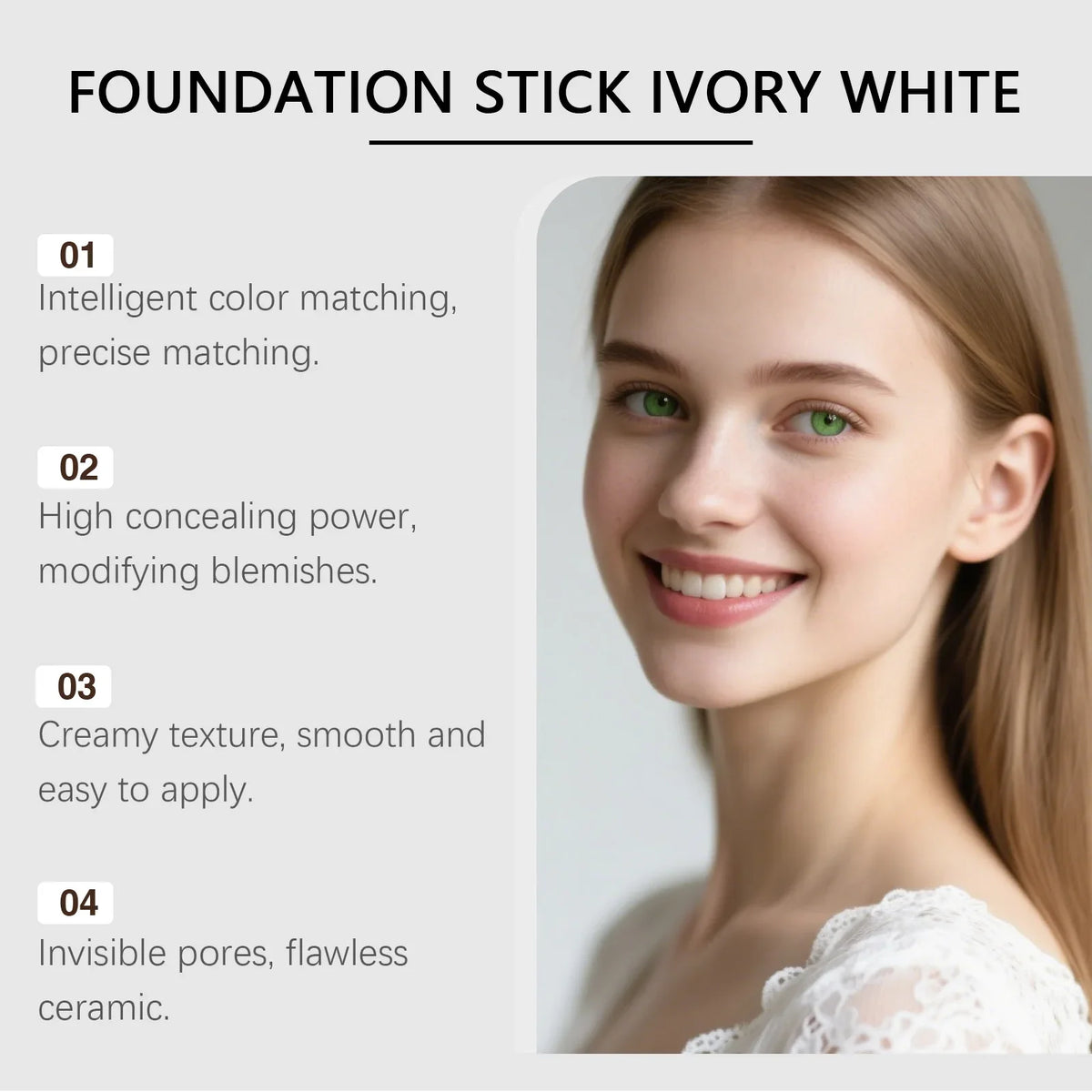 Ivory White Two In One Color Changing Foundation Make-Up Stick Light&Thin Skin CareMatte Natural Makeup Foundation Make-Up Stick