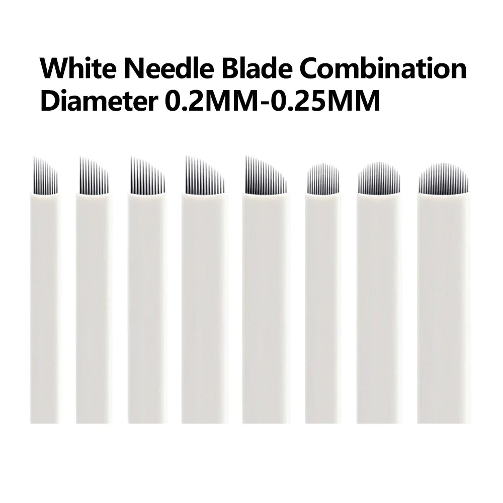 50pcs White 0.20MM/0.25mm Microblading Needles for Tattoo Lamina Tebori 7 9 11 12 14 Flex Blades U Shape Permanent Makeup Blades