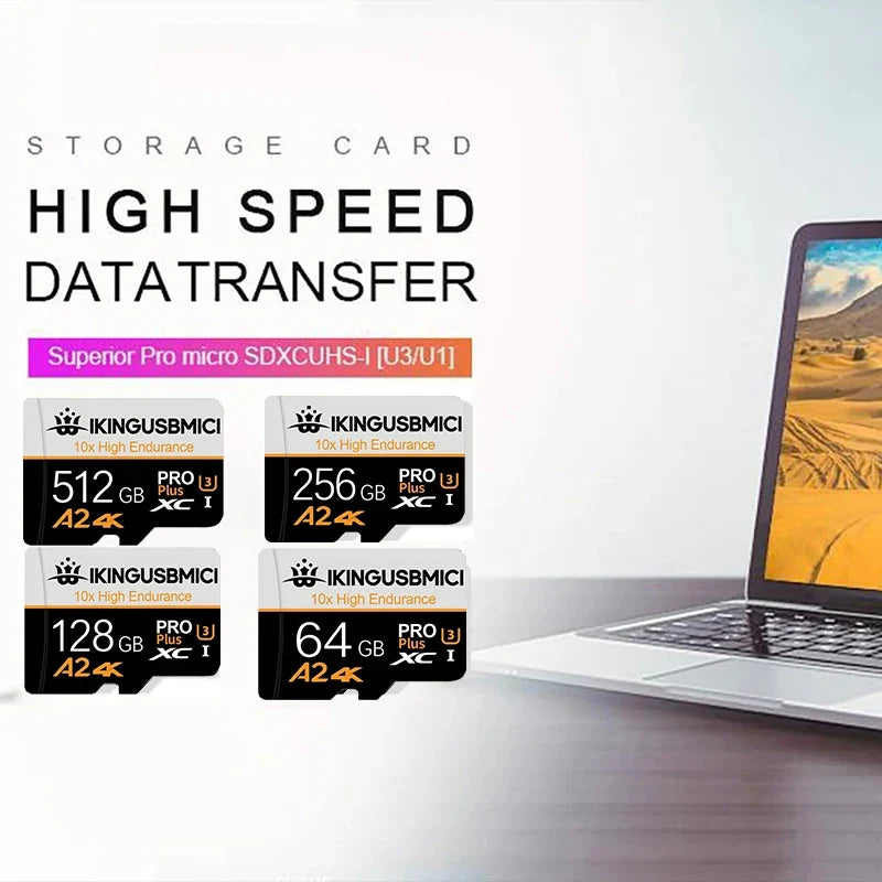 Class 10 U3 V30 Waterproof Memory SD Cards with USB Adapter 128GB 512GB High Speed Micro TF/SD Card for Phone Laptop Camera