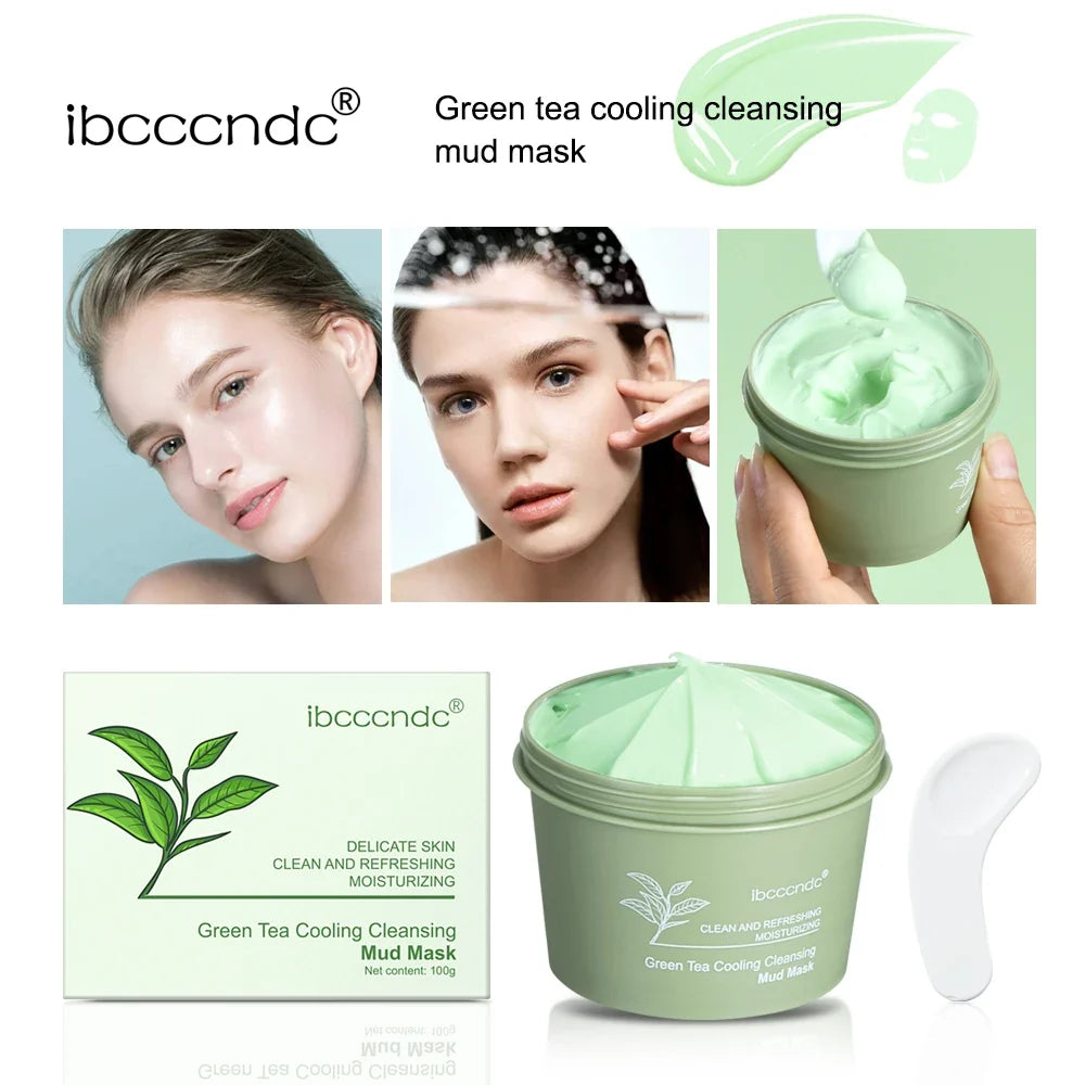 Green Tea Mud Mask Natural Skincare Deeply Cleansing Pore Nourishing Clay Face Mask Face Skin Care Cleaner 100g