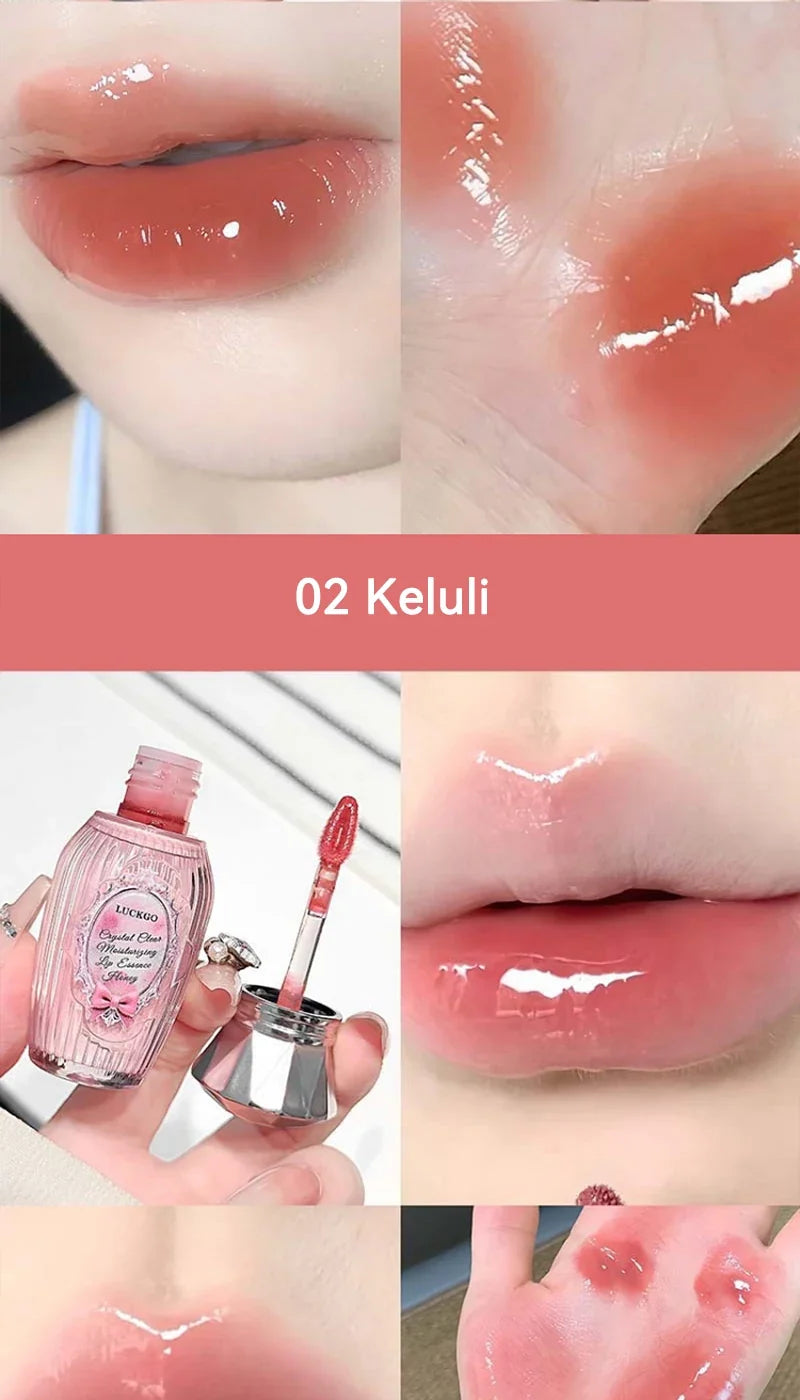 Lckgo Crystal Clear Moisture Lip Essence Gloss - Wrinkle Improvement Moisturizing Lip Balm, Mirror Gloss Lip Oil, Lipstick-Style Volume Lip Gloss