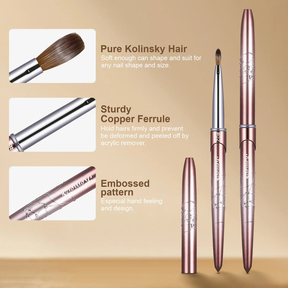Kolinsky Acrylic Nail Brush Kolinsky Hair Bristles Round Shaped Handle Acrylic Brush Nail Brushes for Acrylic Application Nailar