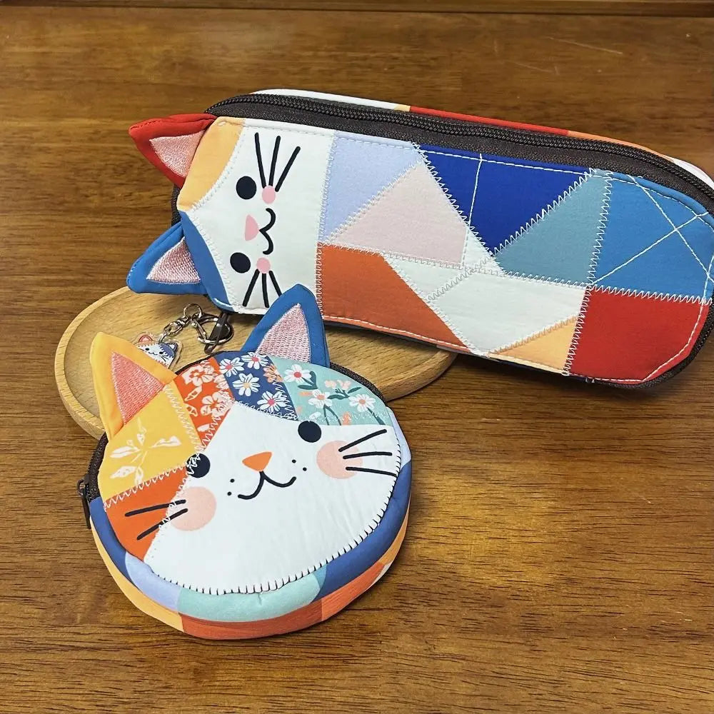 Waterproof Patchwork Coin Purse Cat Zipper Design Small Cosmetic Pouch Makeup Bag Home Travel