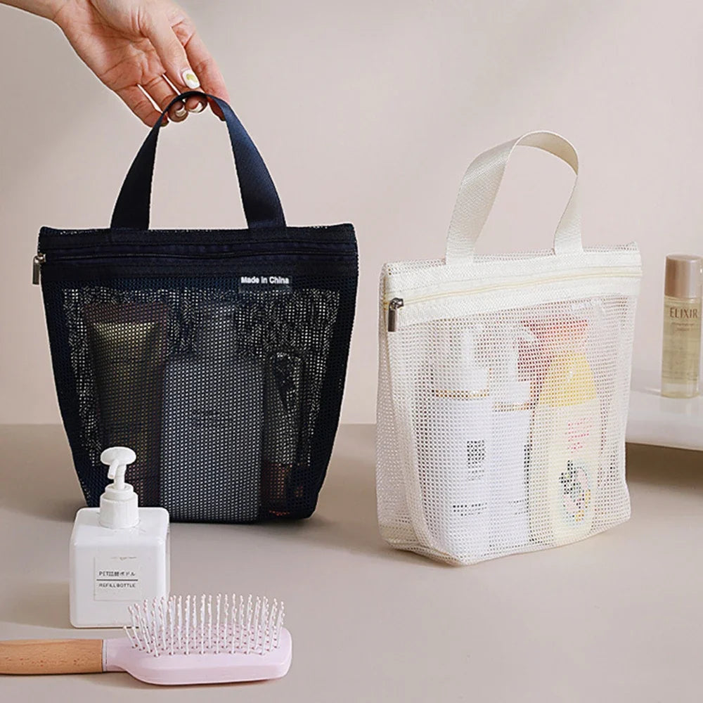 Mesh Makeup Toiletry Storage Bags Handbags Portable Travel Washing Body Shower Tools Organizer Hanging Cosmetic Organizer Pouch