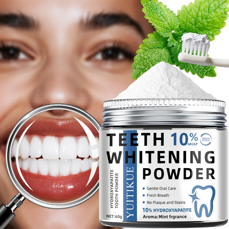 Professional 10% Hydroxyapatite Tooth Powder for Whitening & Deep Cleaning, Mint Fresh Breath, 60g