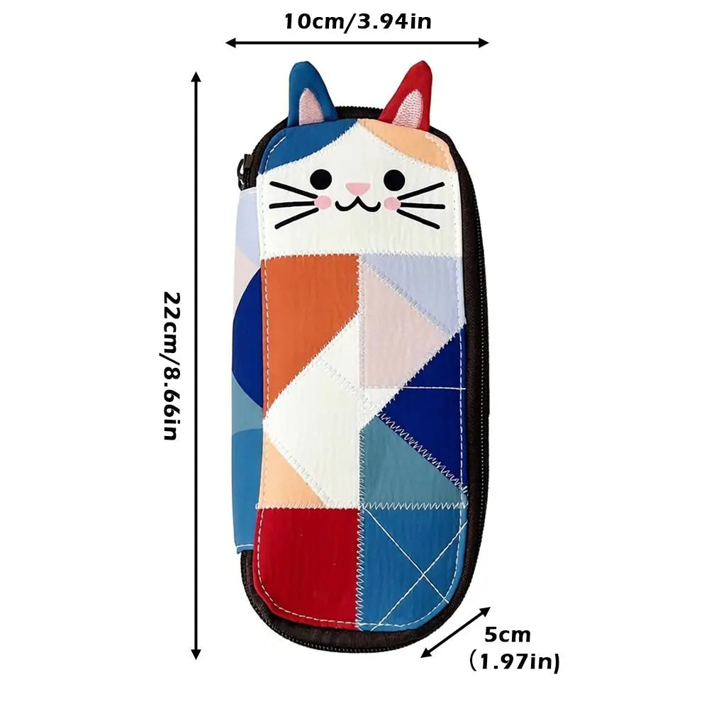 Waterproof Patchwork Coin Purse Cat Zipper Design Small Cosmetic Pouch Makeup Bag Home Travel