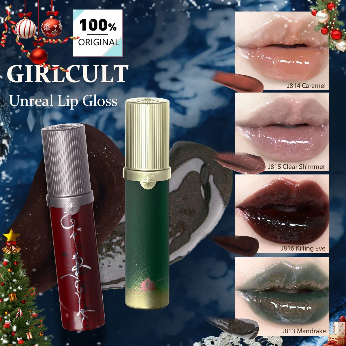 Girlcult Unreal Lip Gloss-4 Shades,Iridescent Glossy Texture,Moisturizing Non-Sticky,Gradient Lips Friendly,Holiday Season,Party