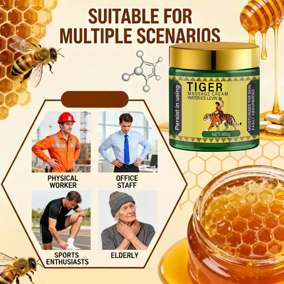 Tiger Massage Cream with Collagen & Retinol - Moisturizing & Nutrient-Rich Formula for Softer, More Confident Skin.