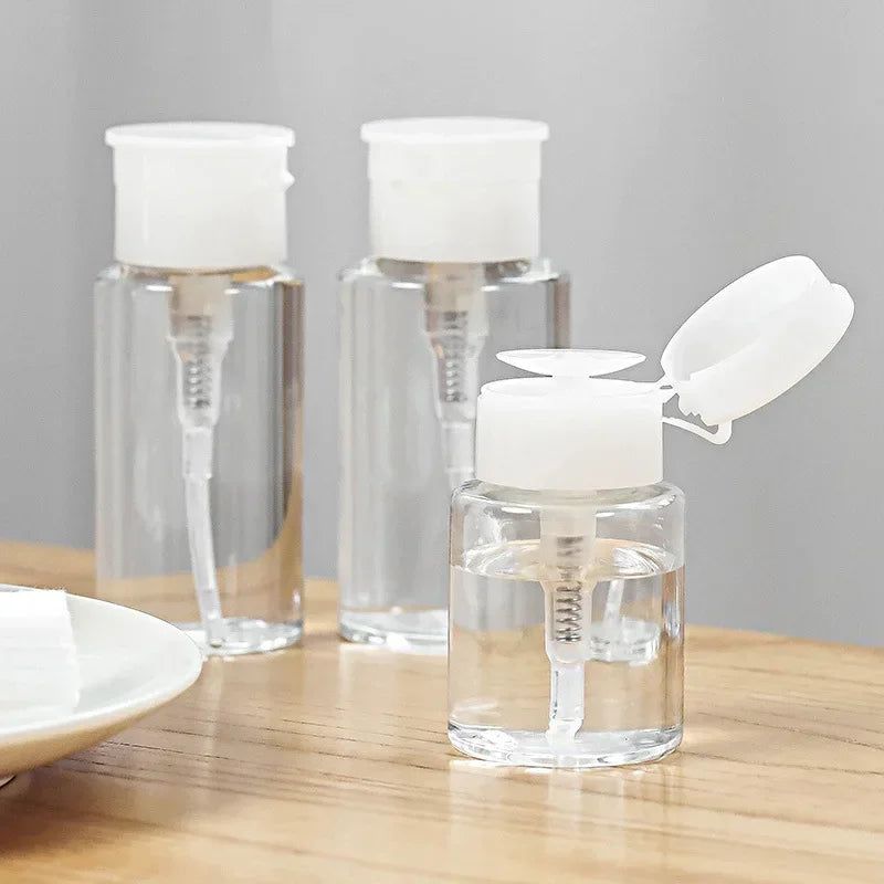 1/3pcsTransparent Pump Bottle Dispenser Push-Down Refillable Travel Bottle Set for Makeup Nail Polish Remover Cosmetic Organizer
