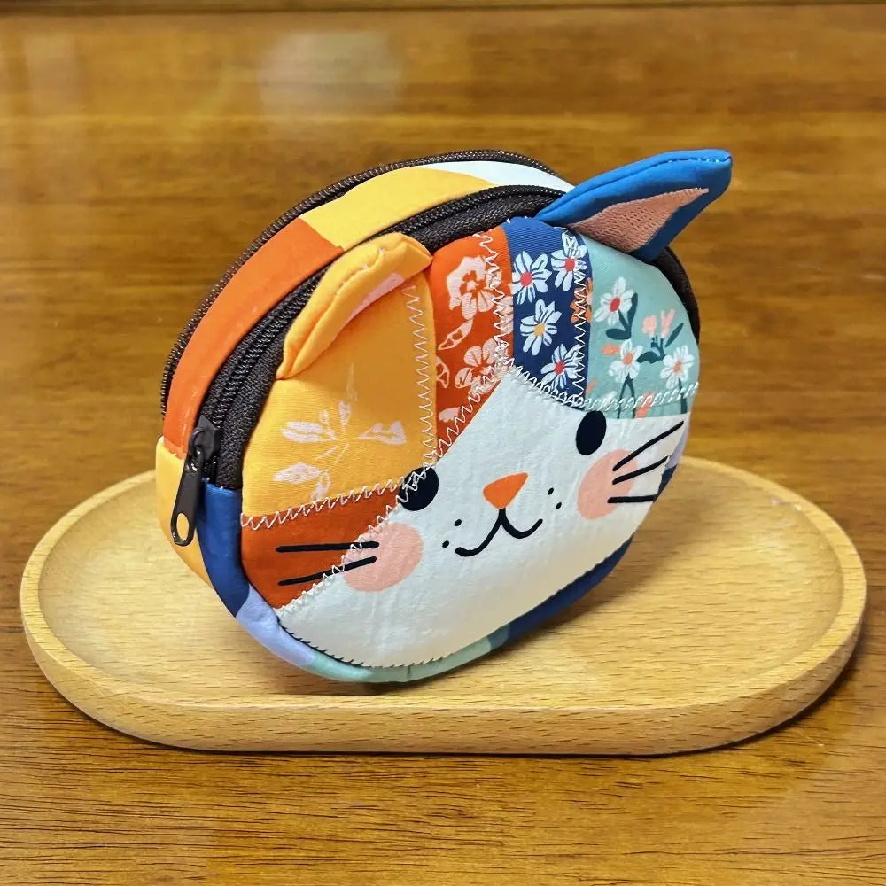 Waterproof Patchwork Coin Purse Cat Zipper Design Small Cosmetic Pouch Makeup Bag Home Travel