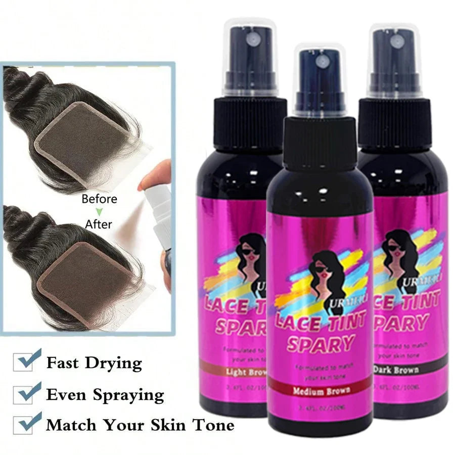 100ML Waterproof Lace Tint Spray Concealer Mousse Melting for Wigs Lace Closure Front Toupees Edge Control Hair Makeup