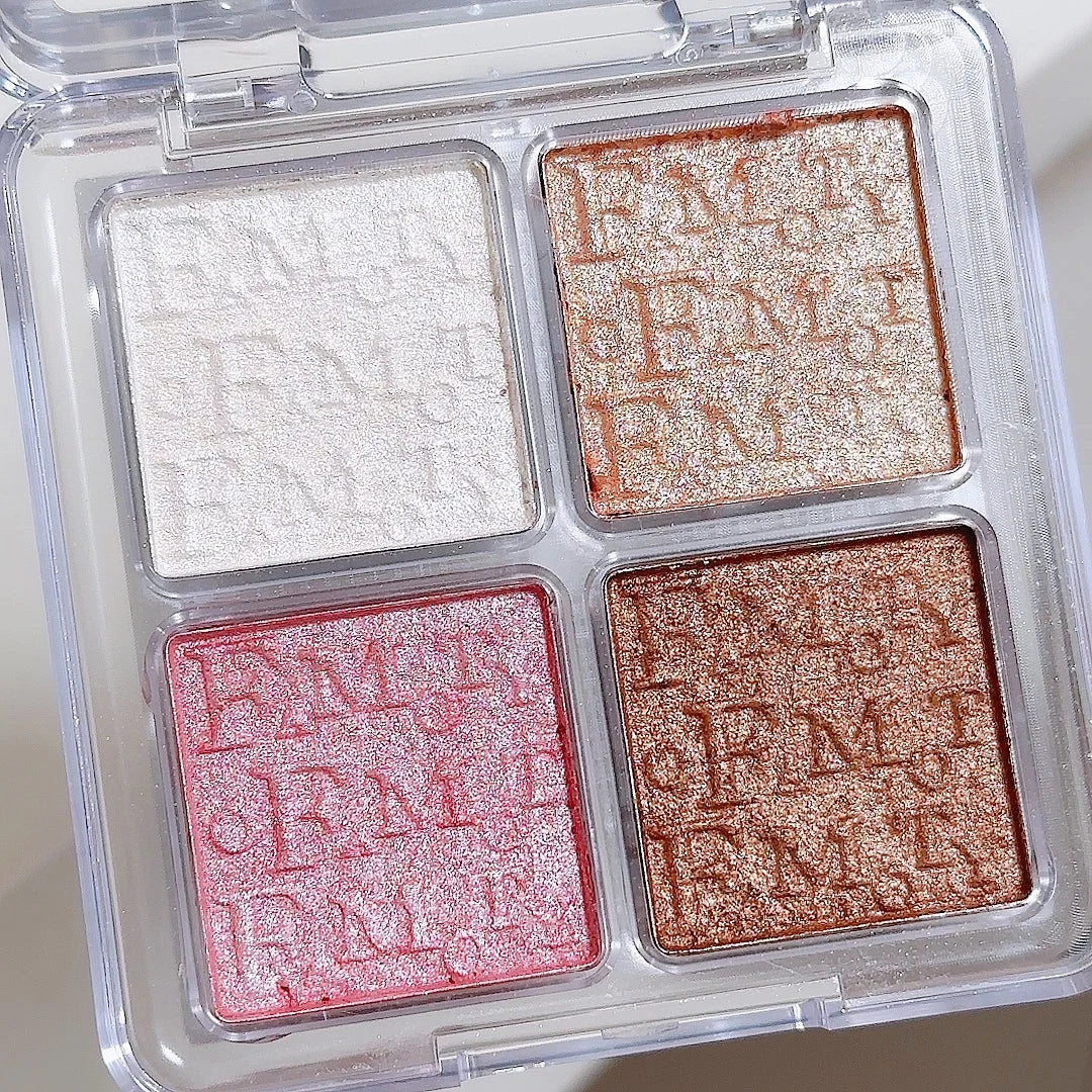 4-Color Face Highlighter Palette, Pearly Glitter Shimmer Smooth Baked Powder, Lasting Sparkling Highlighter Makeup