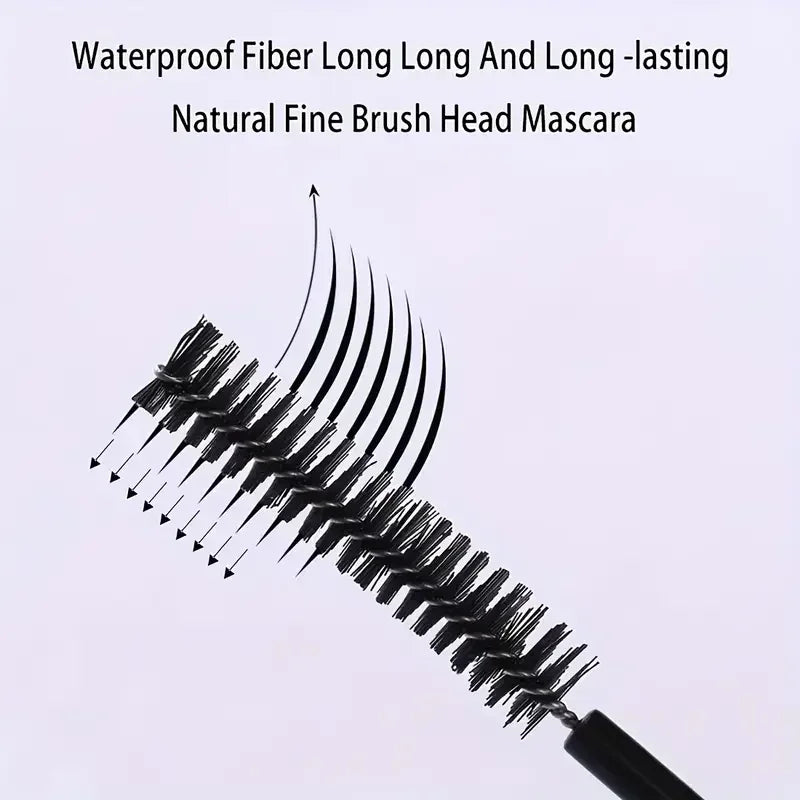 Silk Fiber Curling Mascara, Ultra-Fine Brush, Lengthening & Volumizing, Waterproof, Smudge-Proof, Long-Lasting, Unisex, Eye Safe